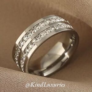💎266💎 14K White Gold‎ Diamond Double Row Eternity Ring Kind Luxuries